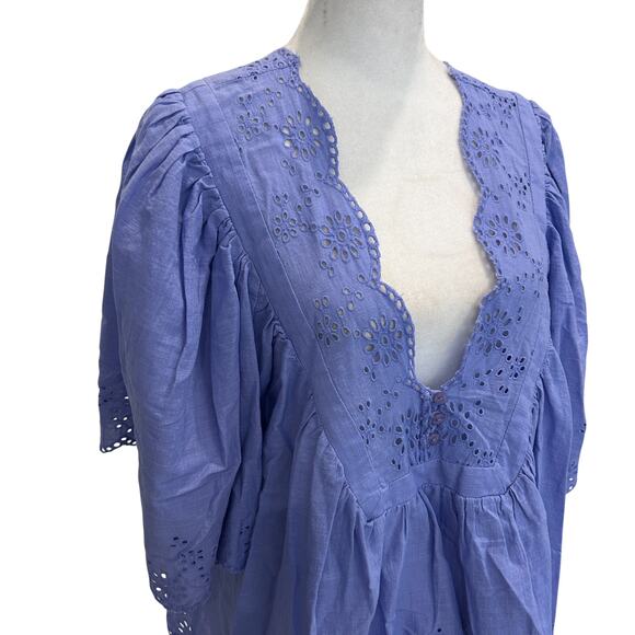 Free People Purple Eyelet Boxy Short Sleeve Boho Top Womens Size Small - Picture 4 of 7